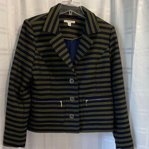 Isaac Mizrahi Striped Navy and Olive Women's Button Up Blazer Jacket 12